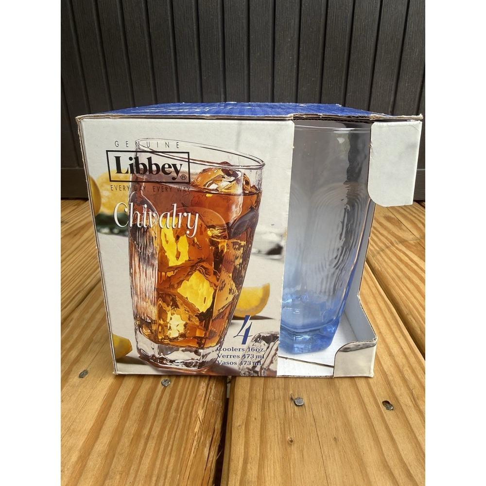 Libbey Chivalry Light Blue Cooler Glasses Faceted Textured 16oz 4 Pack